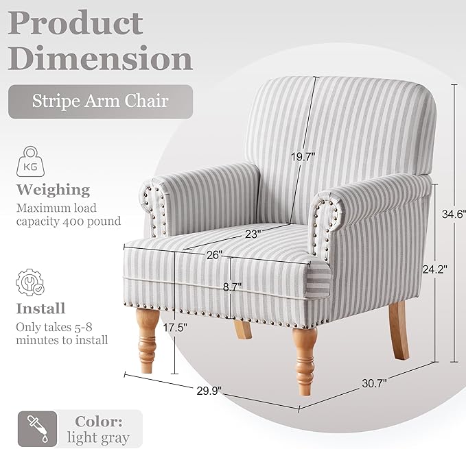 HUIMO Linen Fabric Accent Chair, Mid-Century Modern Armchair