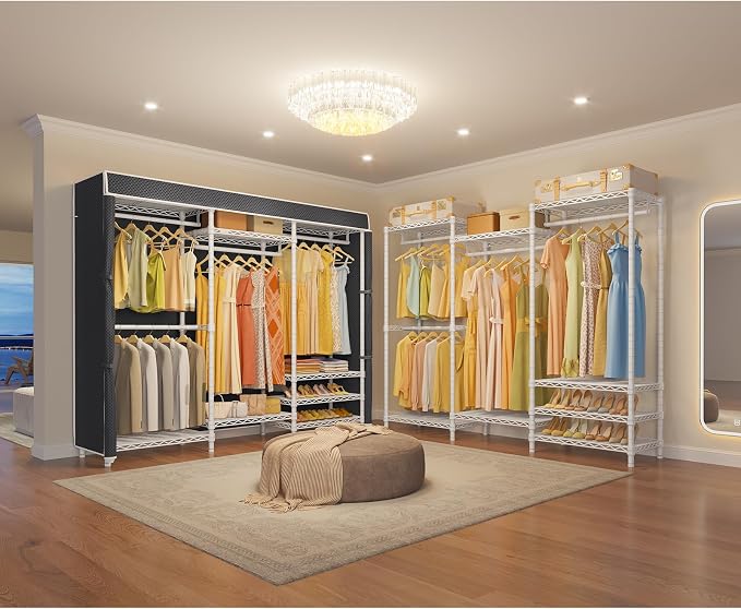 VIPEK V5C Bedroom Armoires Portable Closet Clothing Rack, White Metal with Black Cover, Adjustable Custom Freestanding Wardrobe Heavy Duty Covered, Max Load 890LBS