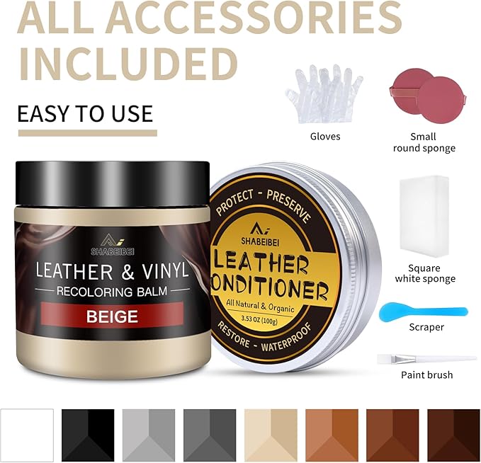 Leather Recoloring Balm with 100ml Mink Oil, Car Seats, Dye & Restorer