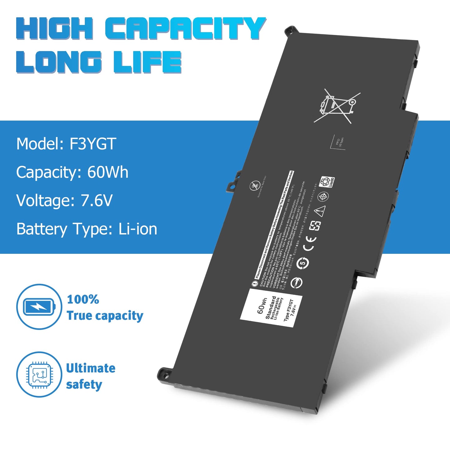 VNYUNQWE F3YGT 60WH Latitude 7480 7490 Battery 2X39G Replacement for Dell Latitude 12 7000 7280 7290/13 7000 7380 7390 P29S002/14 7000 7480 7490 P73G002 Series DM3WC KG7VF P73G DM6WC [60Wh/7.6V]