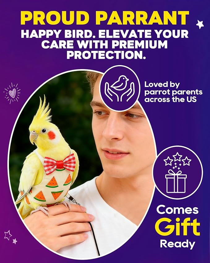 Washable & Secure Parrot Diaper with Adjustable Leash – Reusable Bird Diaper Flight Suits, Chew-Resistant & Waterproof Inner Layer for Cockatiels, Conures, Parakeets, and Small Parrots (Size M)