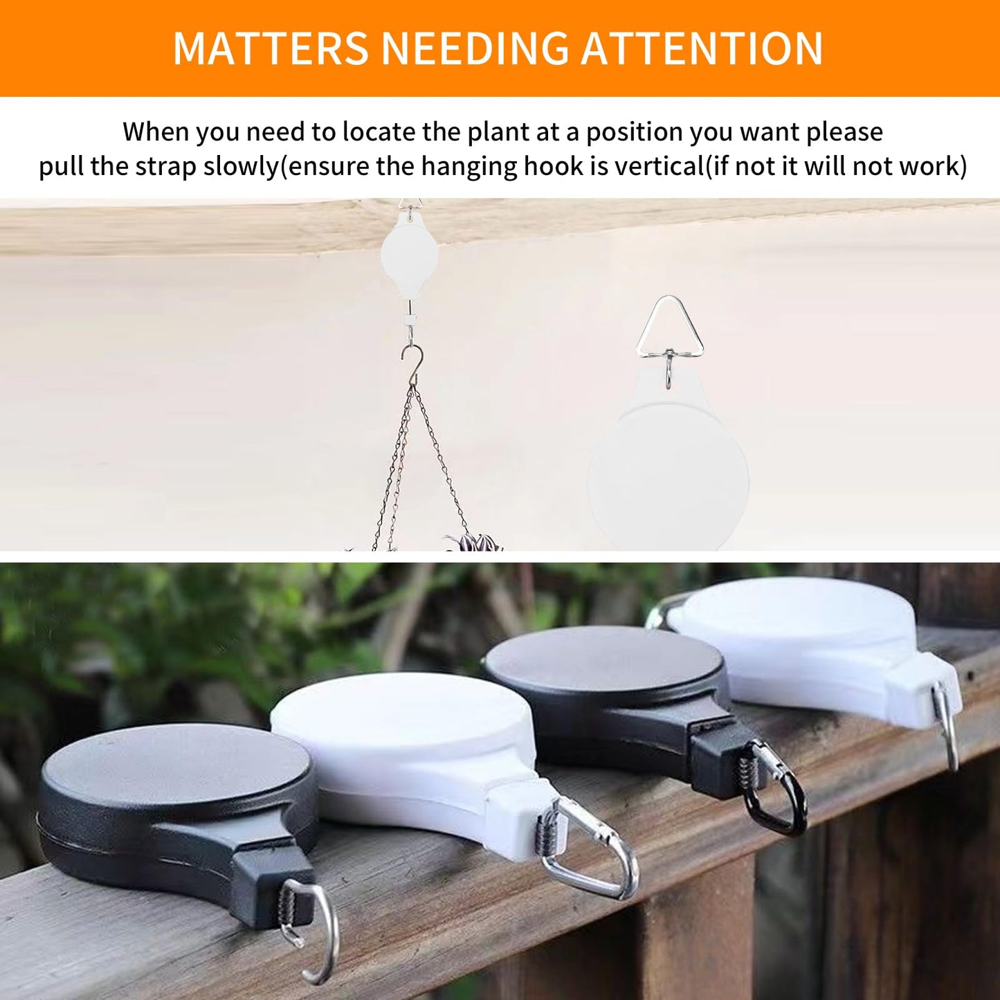 HOGXUAE 4PCS Plant Pulley Retractable Pulley Plant Hanger Hanging Flower Basket Hook Hanger for Garden Baskets Pots and Birds Feeder in Different Height Lower and Raise