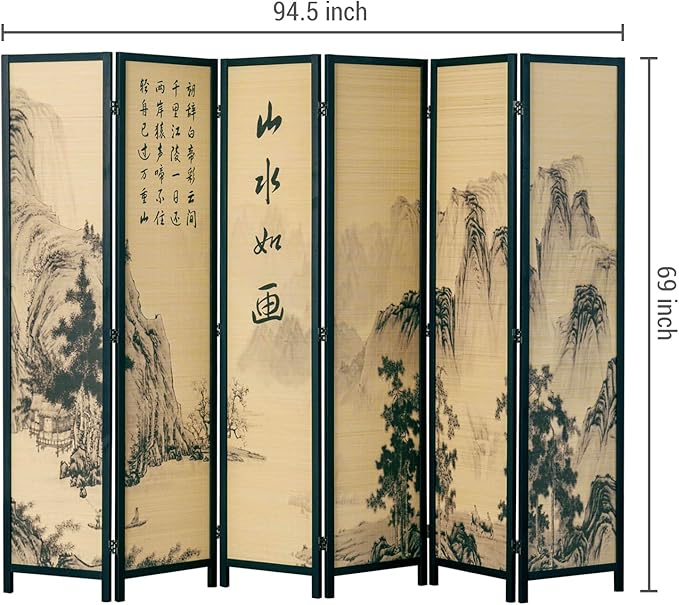MyGift Decorative 6 Panel Folding Room Divider Bamboo Screen