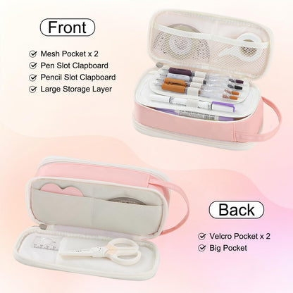 Pencil Case Large Zipper Pencil Pouch for Girls Kids Teens Adults Aesthetic Pencil Bag Stationery Organizer Pencil Case with Handle for School Pink