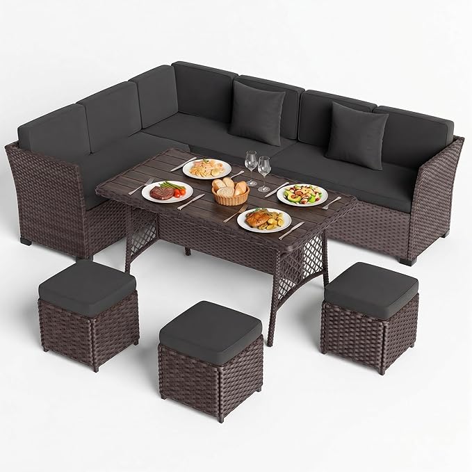 LOUVIXA 7 Pieces Patio Furniture Set, Outdoor Patio Furniture, Wicker