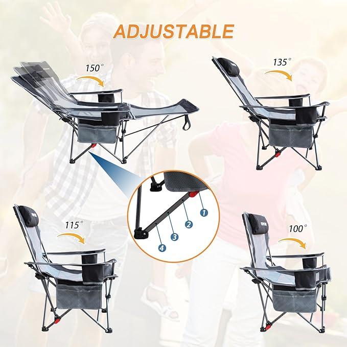 Reclining Camping Chair with Removable Footrest Lounge Chair with Headrest