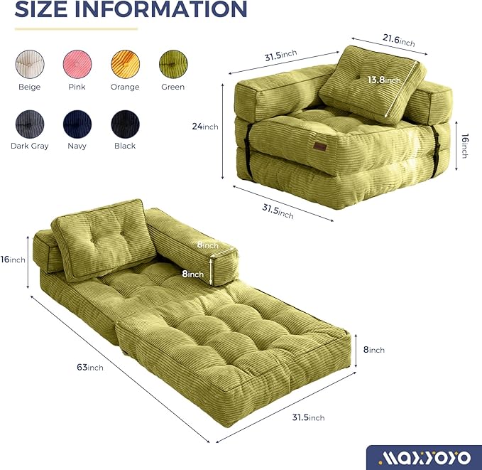 MAXYOYO Folding Sofa Bed, L-Shaped Convertible Sofa