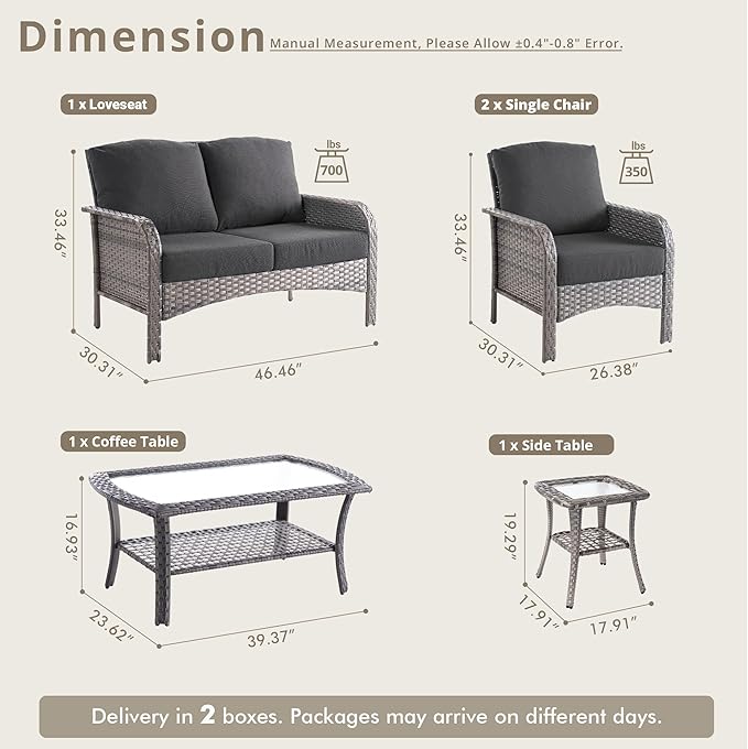 Weaxty Wicker Patio Furniture Set High Back Loveseat Sofa Couch Armchair Coffee