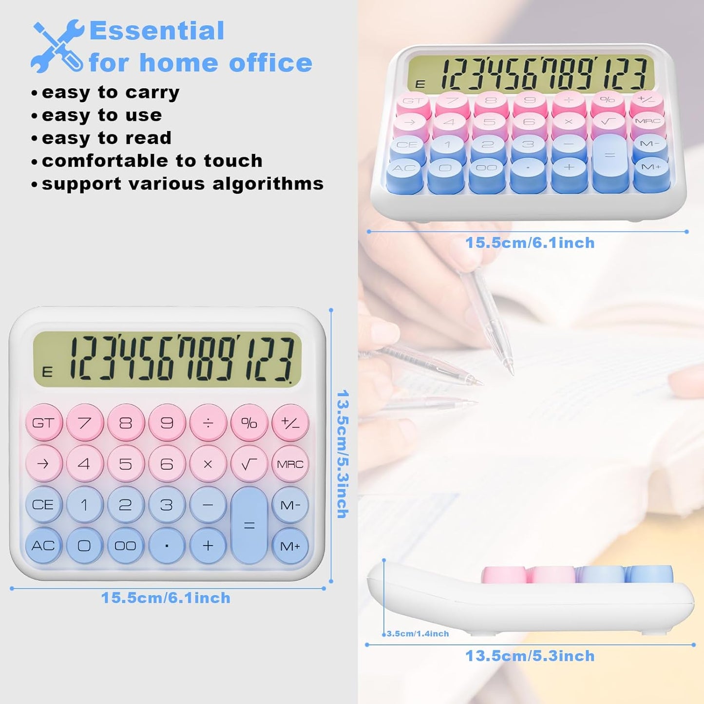 Mechanical Calculator 12 Digit Extra Large 5-Inch LCD Display, DECKLIT Battery Desk Calculator, Big Buttons Easy to Press Use as Office Calculators Desktop, 15°Tilt Screen for Kids Calculator(Green)