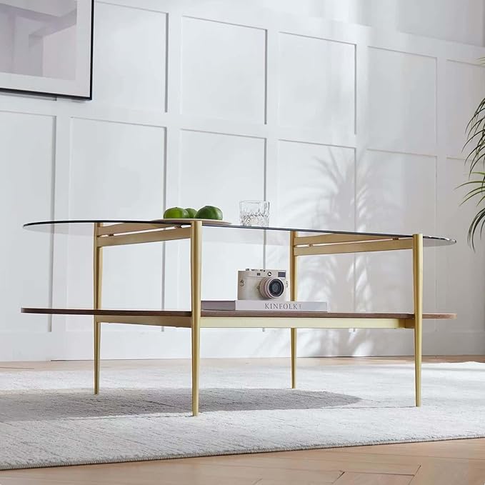 LumFurn X-Large Oval Glass Coffee Table, Mid-Century Modern Design, L47 x W24 x