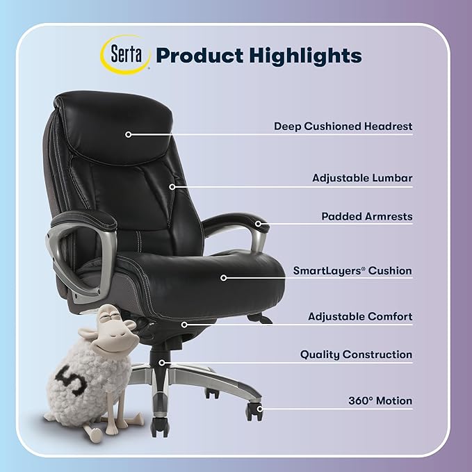 Serta Lautner Executive Home Office Desk Chair, Ergonomic High-Back