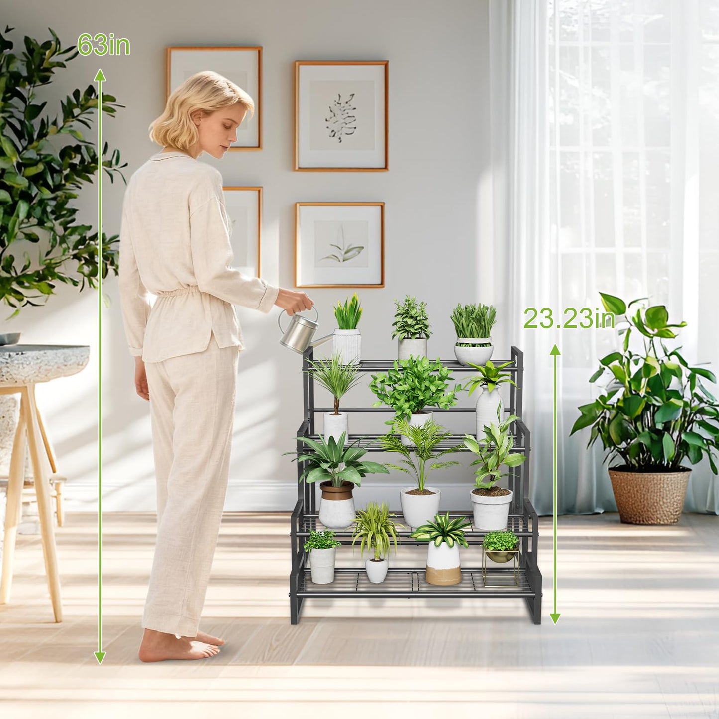 VyGrow Plant Stand, 4 Tier Stackable Tiered Plant Stand, Scalable Heavy Duty Tall Plant Shelf for Indoor Outdoor, Garden, Display Shelves, Flower Pot Holder, Black