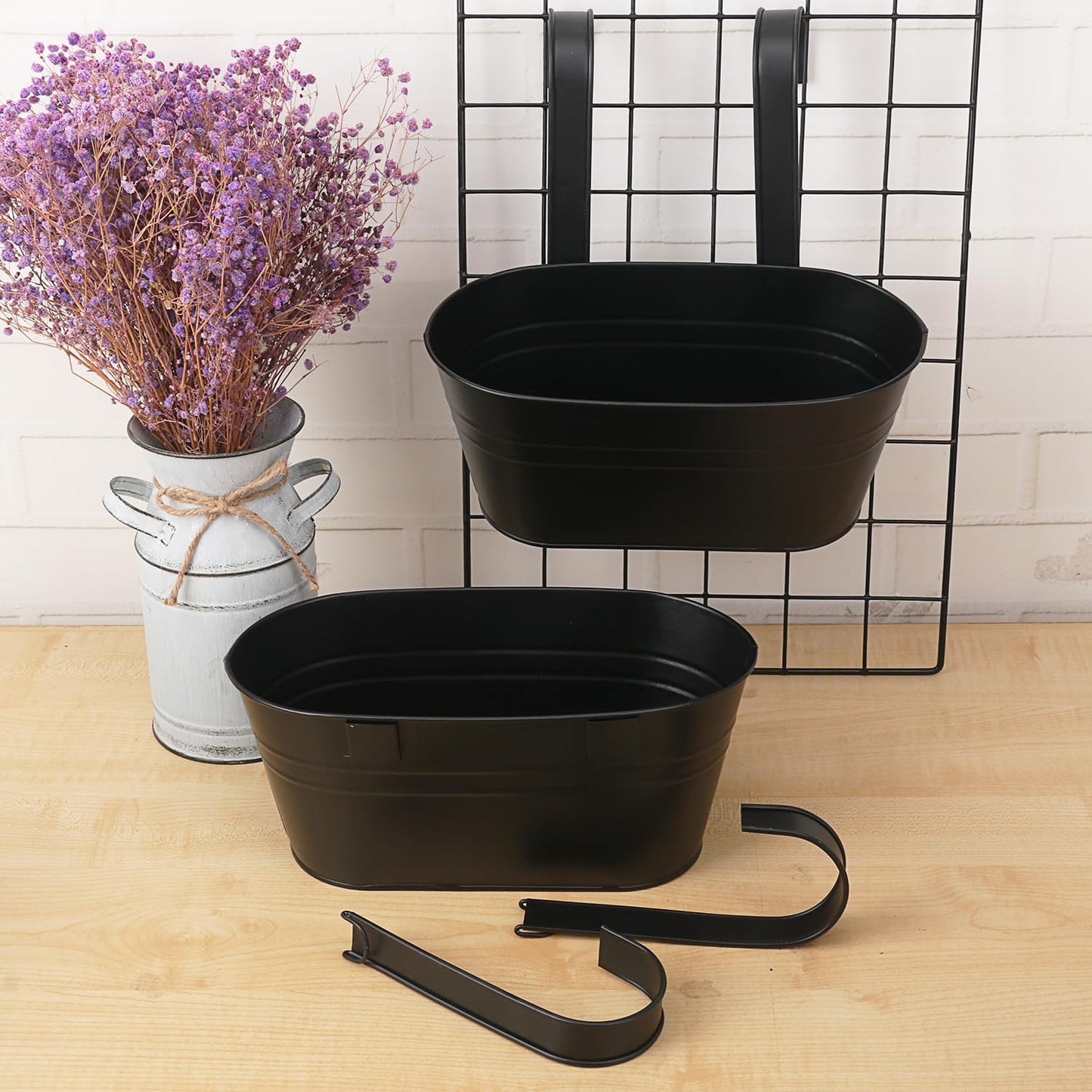 Biugaaufai 6 Pack Metal Railing Planter for Outdoor Plants, BlackIron Railing Planters, Metal Window Hanging Flower Pots for Balcony, Fence, and Patio Railings, Garden Decor with Drainage Holes