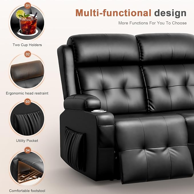 RV Loveseat Recliner Sofa, 3 Seater Massage Wall Hugger Reclining Couch