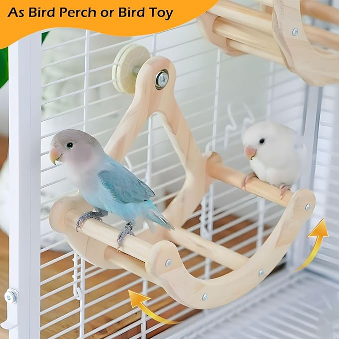 Bird Perch Toy, Interactive Rocking Parakeet Toys and Perches, Wooden Exercise Wheel Cockatiel Toys, Intelligence Puzzle Birds Enrichment Toy for Parrot, Bird Cage Accessories Perch for Budgies Conure