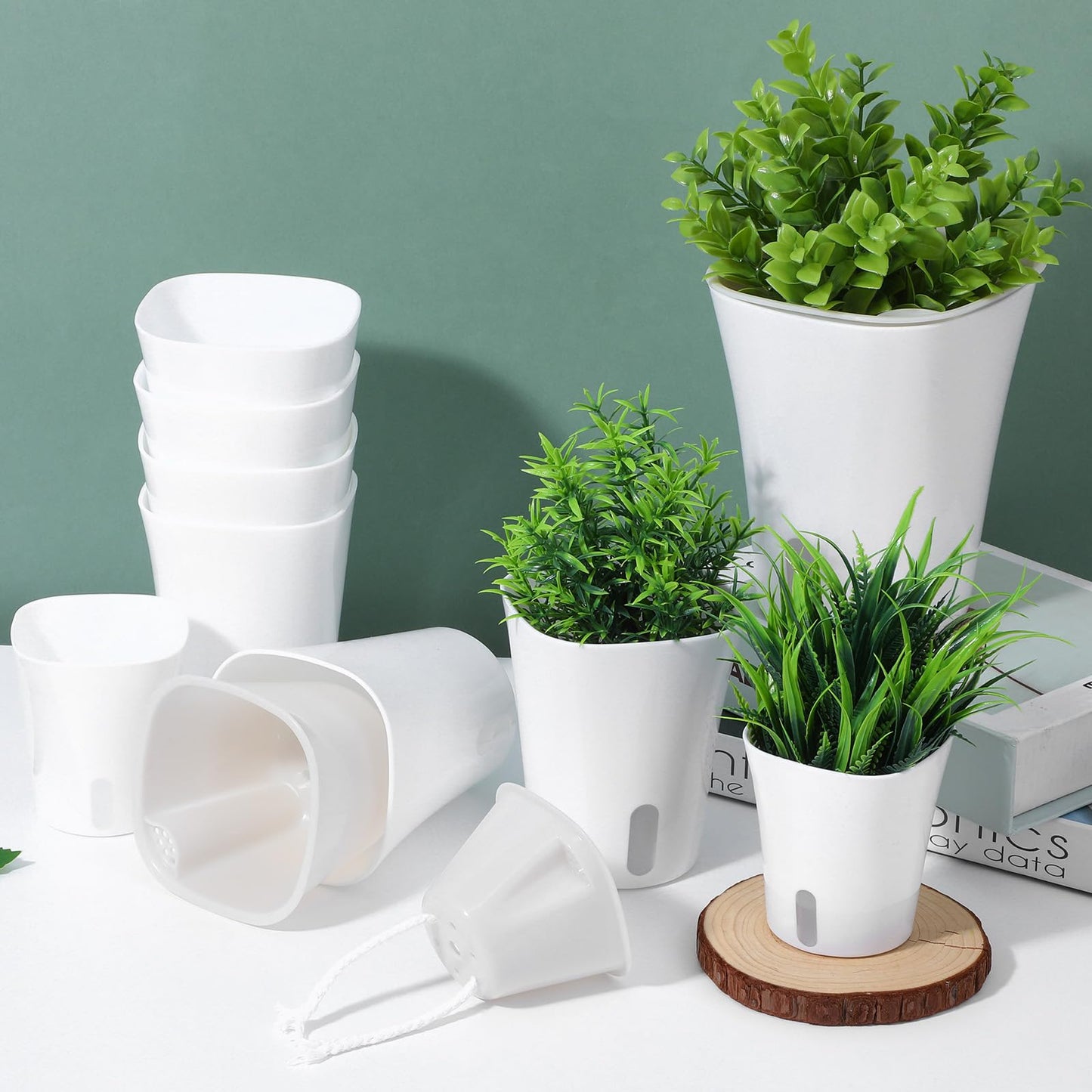 Meyeyaia 18 Pcs Self Watering Pots 3 Sizes Plastic Self Watering Planters Small Flower Plant Pot with Inner White Pot for Indoor House Plants, Flower (3", 4", 5")