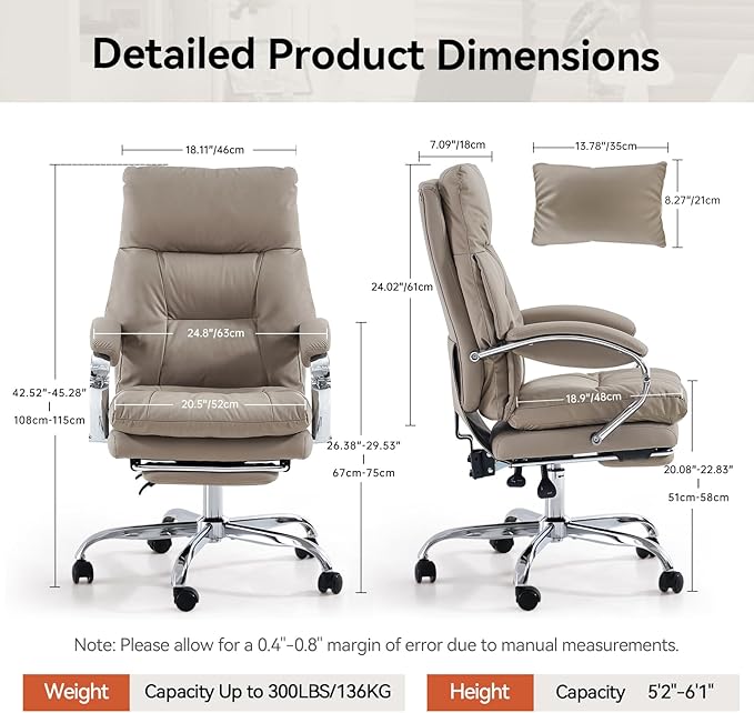 LEAGOO Office Chair with Foot Rest, Executive Reclining Office Chairs with Arms