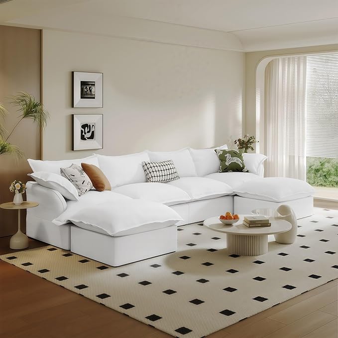 Waterproof Cloud Couch, 6 Seat U Shape Stain Resistant Modular Sectional Sofa