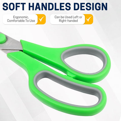 8" 10 Pack All Purpose Heavy Duty Scissors- Comfort-Grip Sharp Scissors for Office School Sewing Fabric Craft High/Middle School Student Teacher Scissor, Right/Left Hand