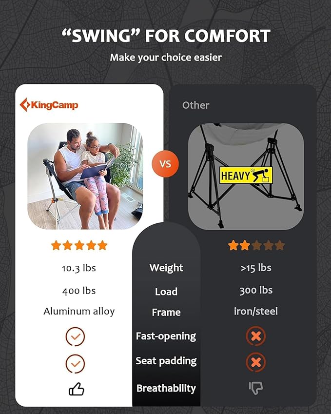 KingCamp Hammock Camping Chair, Swinging Portable Camp Chairs