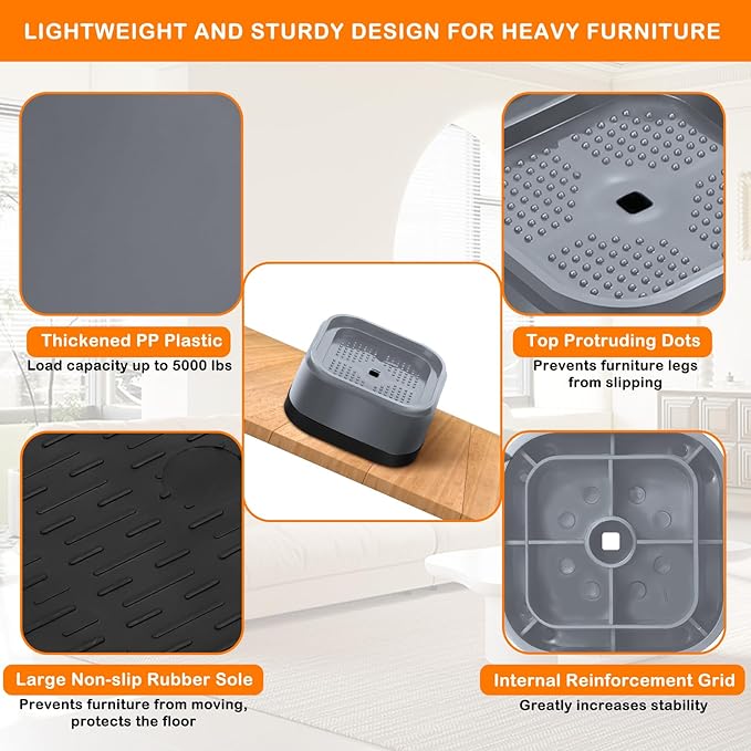 shouwuhho 6 Pack Furniture Risers Adjustable Bed Risers Heavy Duty Lifts Height