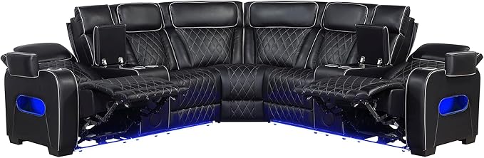Lexicon 118" Power Reclining Sectional Sofa, Wall Hugger, 2 Recliner Seats