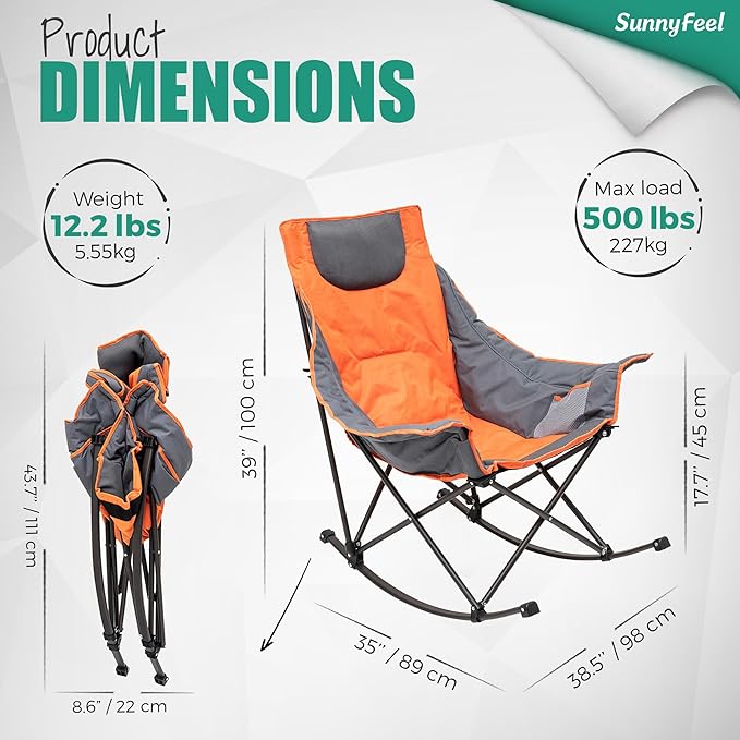 SUNNYFEEL Oversized Heated Rocking Camping Chair, Fully Padded Patio Chair