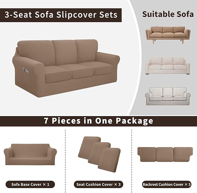 Easy-Going 7 Pieces Stretch Couch Cover Washable Sofa Cover Set