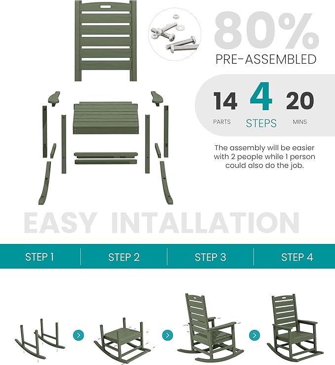 SERWALL Outdoor Rocking Chair, Oversized Rocking Chair
