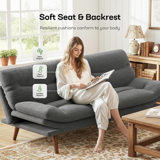 Marsail 66" Futon Sofa Bed, Convertible Corduroy Futon Couch
