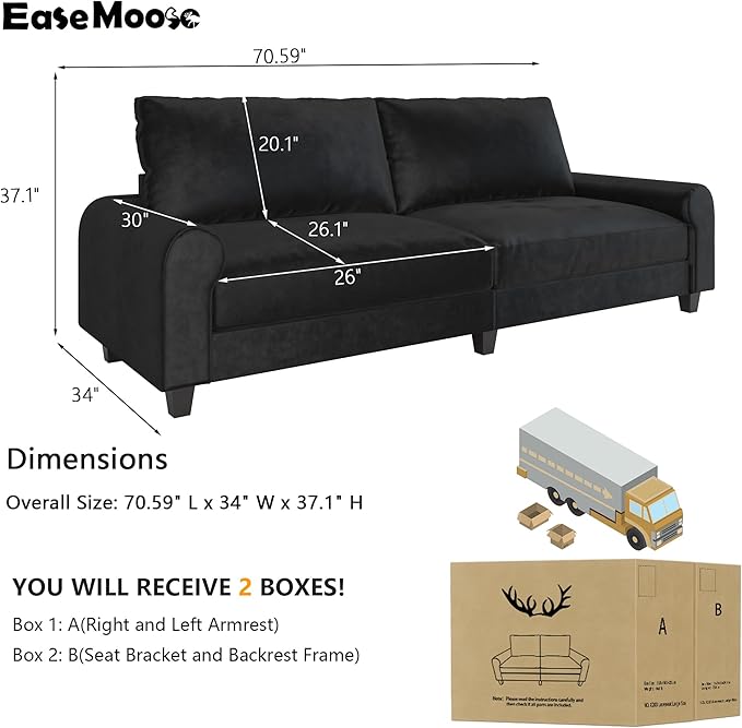 EASE MOOSE 70.6" Velvet Loveseat Sofa, Soft Deep Seat Couches