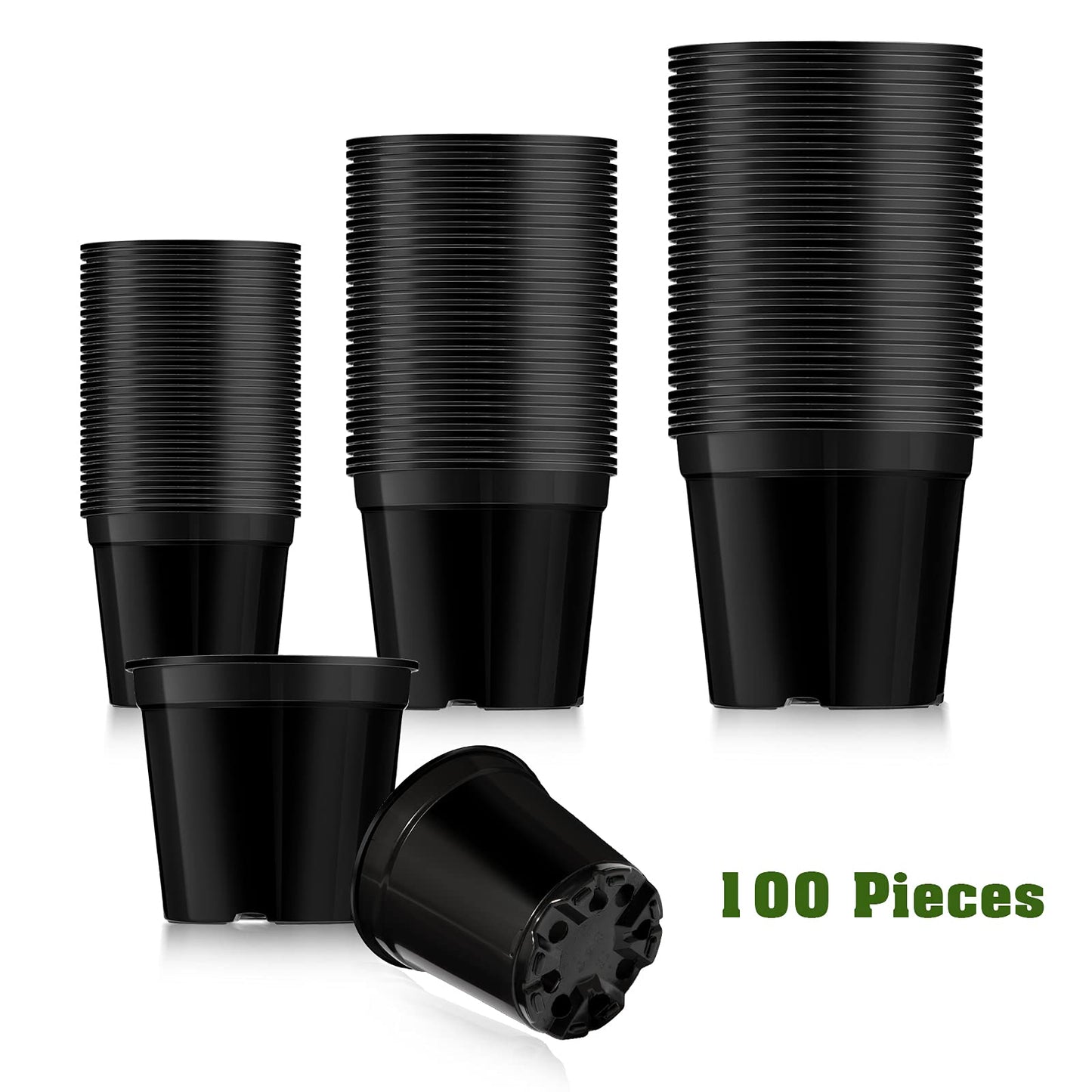 Patelai 100 Pieces Plastic Plant Nursery Pots Reusable Plant Seeding Nursery Pot Flower Plant Containers Seed Starting Pots for Gardens, 3 Sizes (Black)