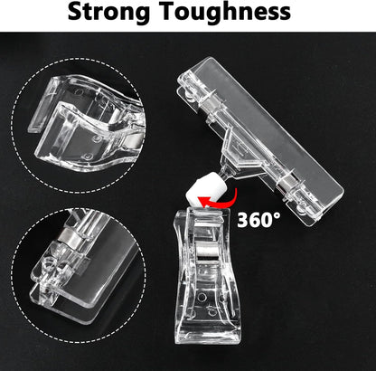 Biaungdo 12 Pcs Rotating Clip Swivel Sign Holder, Clear Rotatable Sign Holder with Double Clip Design, PVC Card Protector for Shelves, Store, Business, Exhibition