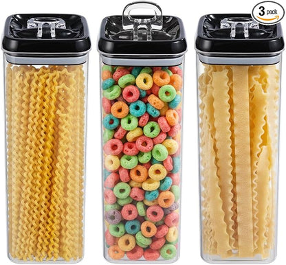 Felli Flip Tite TALL Storage Container with Lid 4" Air Tight Easy Open Ring Top, Clear Acrylic Skinny Canister Jar for Spaghetti Lasagna Fettuccine Noodle, Kitchen Cupboard Pantry Organizer (2.0 qt)