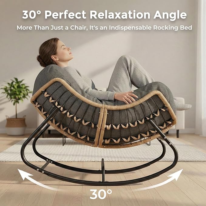 SWITTE Outdoor Papasan Rocking Chair, Oversized Patio Egg Chair