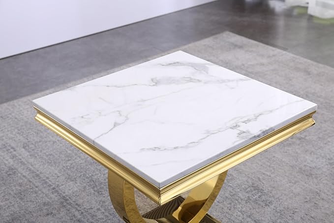 Henf Marble End Table Modern White Faux Marble Sofa Side Table