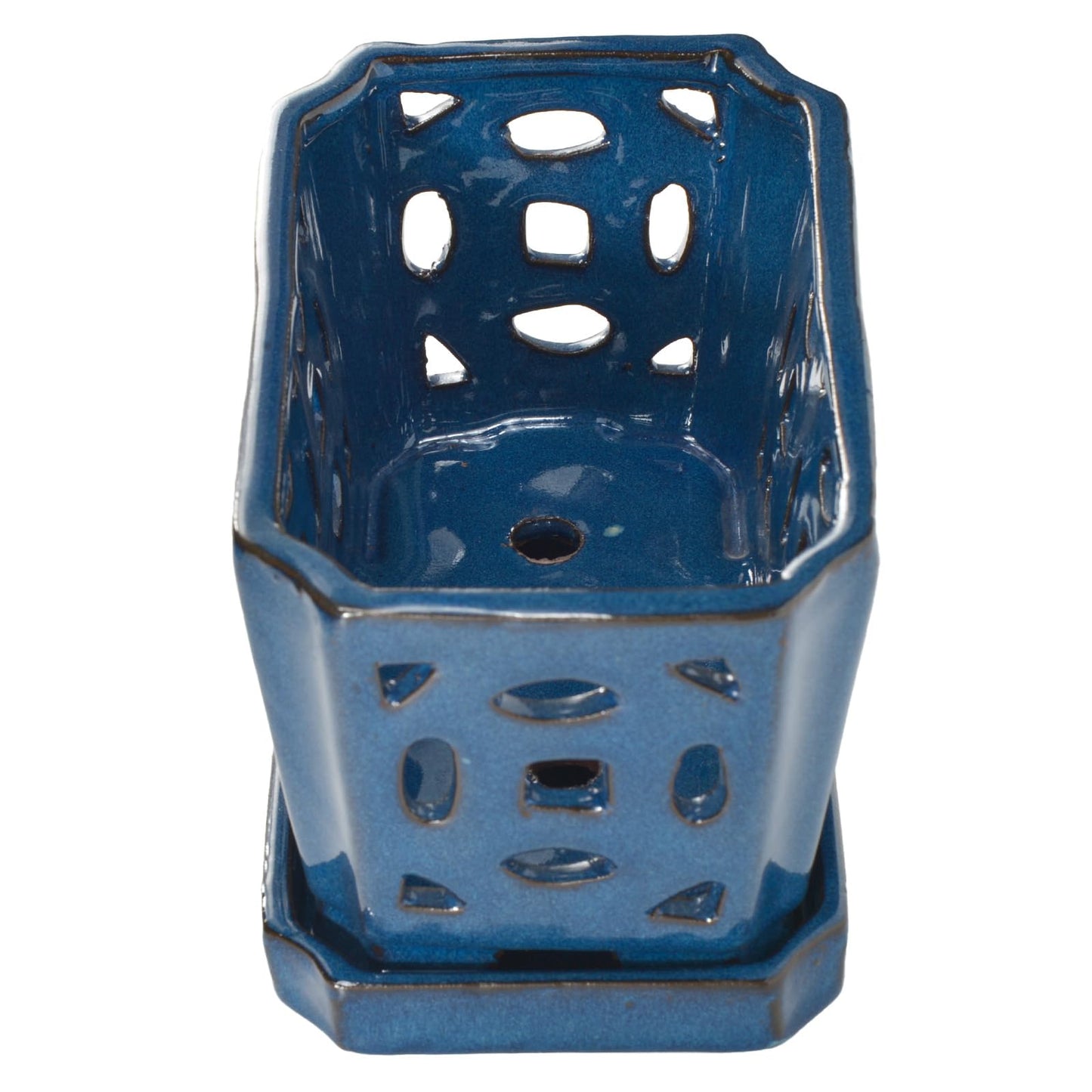 W&W Orchid Pot with Holes and Saucer for Repotting, Blue, 9.7 Inch