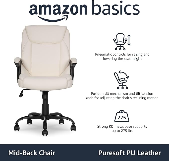 Amazon Basics Classic Puresoft PU Padded Mid-Back Office Chair