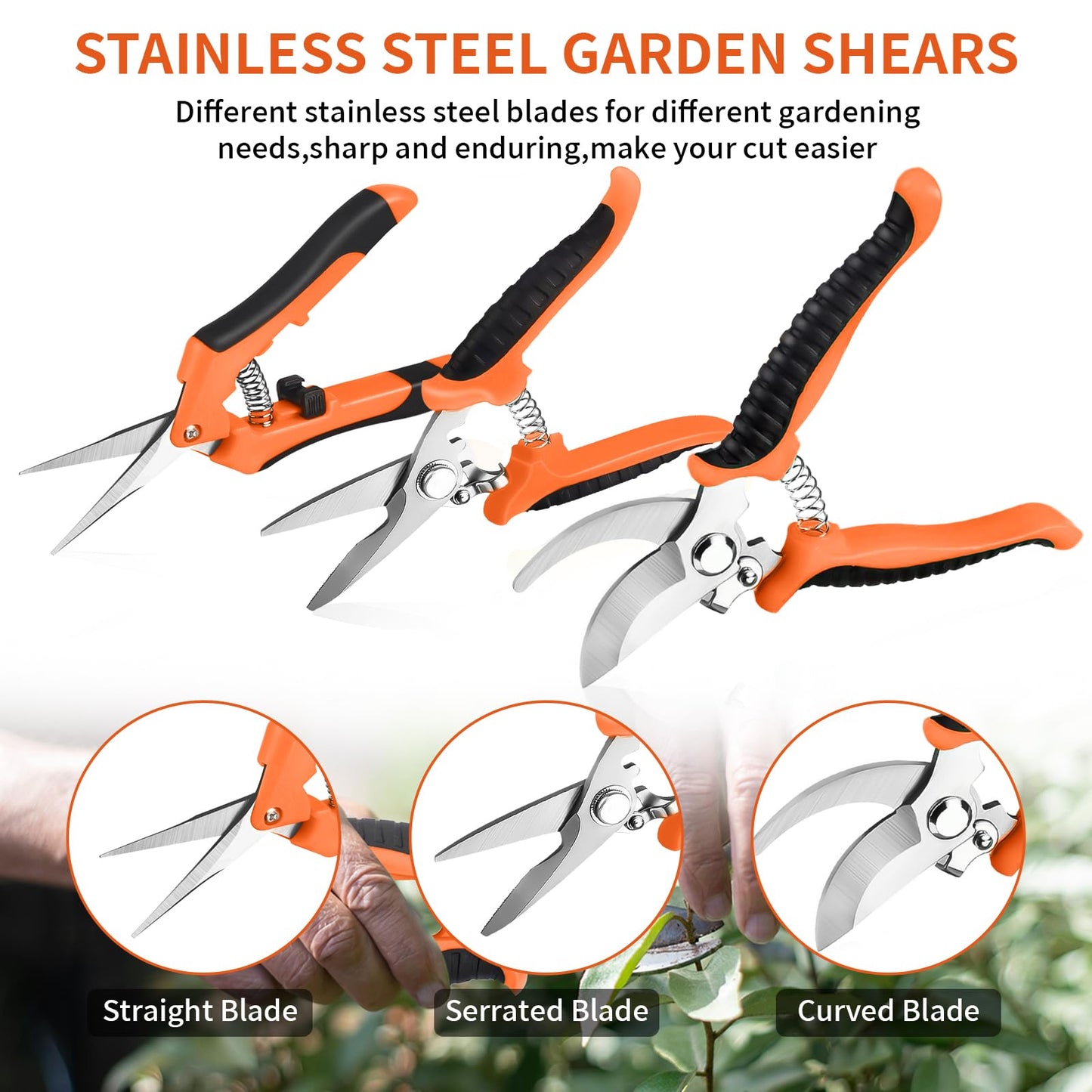 3 Pack Garden Pruning Shears, Stainless Steel Shears, Gardening Shears Scissors Pruning Shears for Gardening Tools (3PCS Orange and Black)