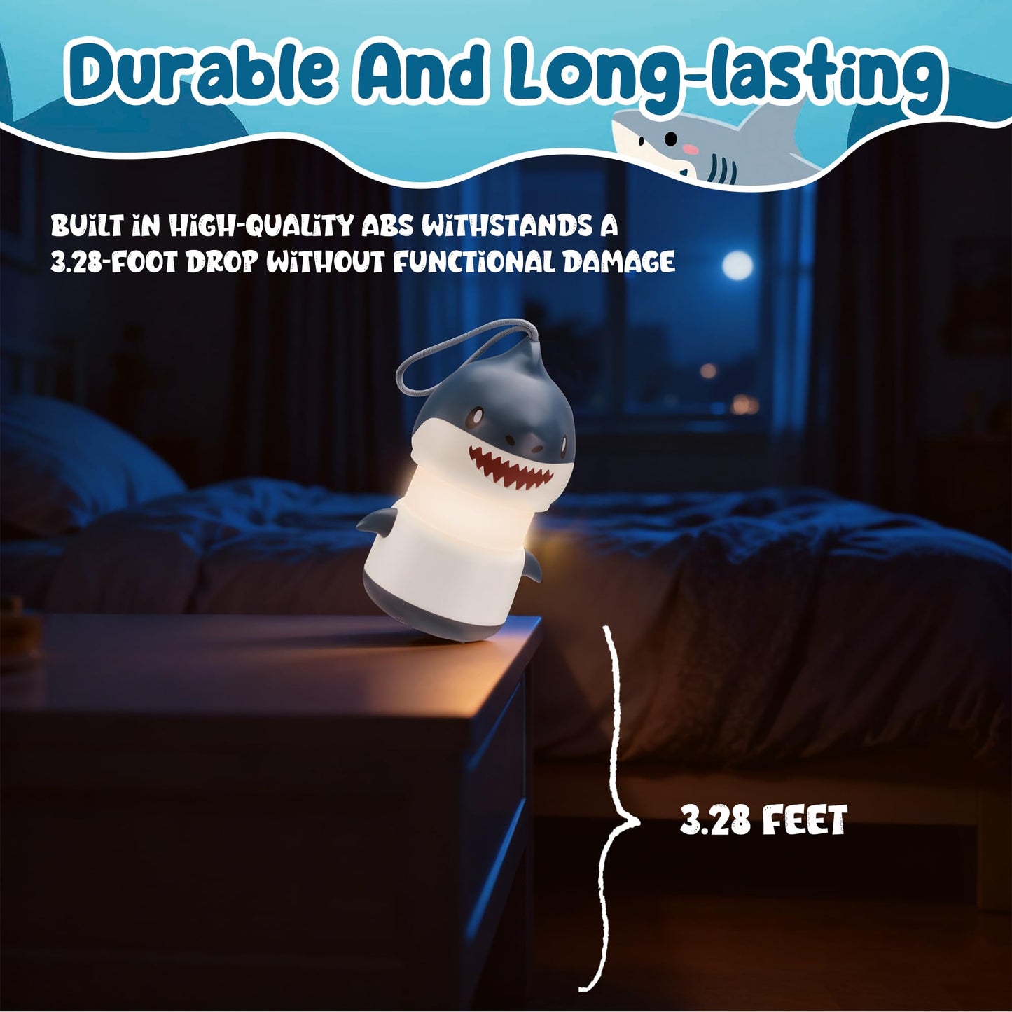 WORKPRO 2-Pack Kids Camping Lanterns with RGB Lights, Battery Powered with Lanyard, Fun Night Light Gifts for Kids - Shark Design