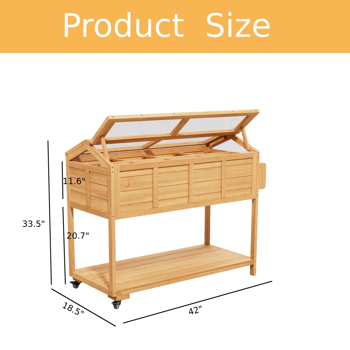 Raised Garden Beds on Wheels with Legs and Cover Elevated Garden Bed Herb Planter Box Cart Outdoor with Bed Liner,Storage Shelf,Seed Starter Tray for Backyard Patio Outside (Country Rustic)