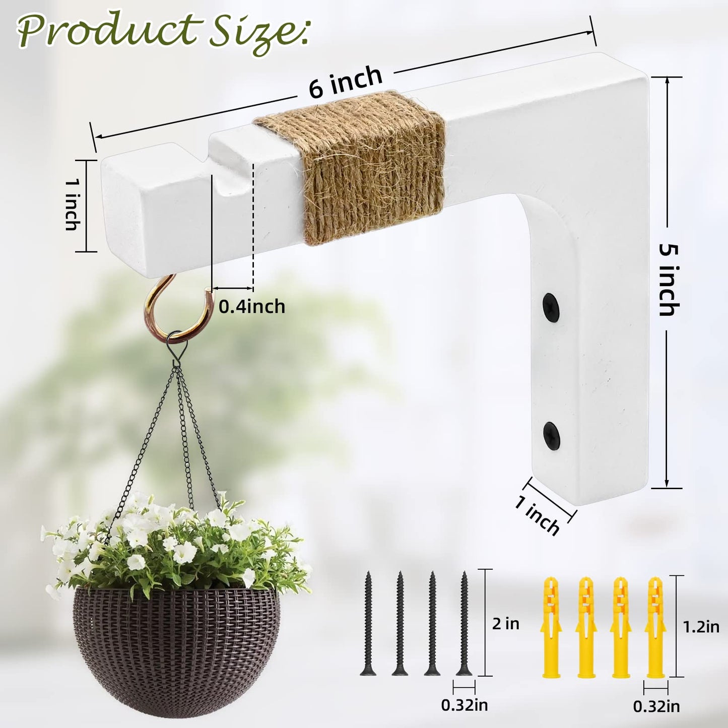 Micovay 2 Pack Plant Hanger Hooks for Indoor Hanging Plants, Farmhouse Wooden Hanging Basket Wall Hooks for Outdoor Flower Pots Lanterns Wind Chime Lights Garden Decoration