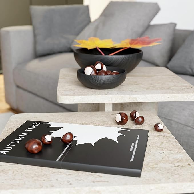 Travertine Efect Square Nesting Table Set of 2 Modern Coffee Table Small Side