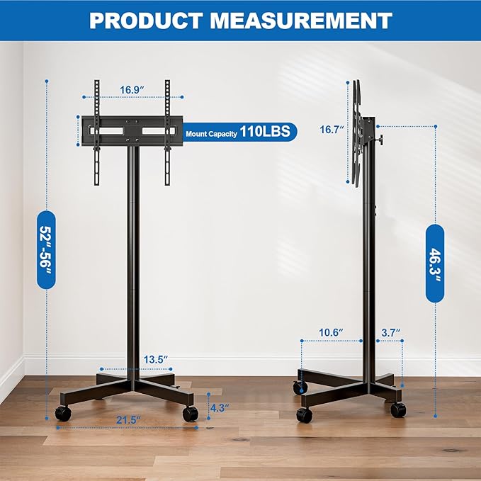 Mobile TV Cart Rolling TV Stand