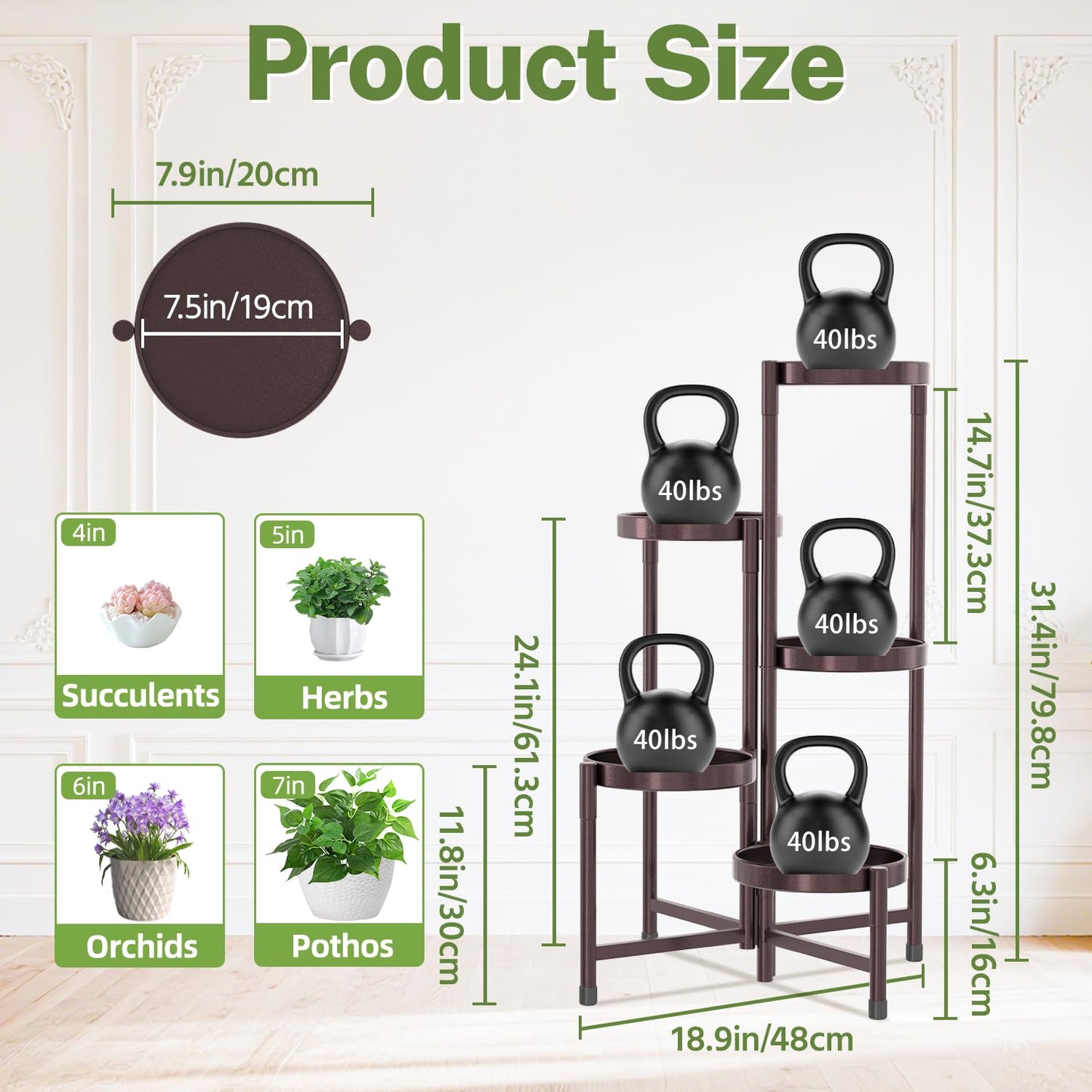iDavosic.ly Plant Stand Indoor Outdoor, 5 Tier Corner Metal Flower Display Holder Shelf, Folding Tall Orchid Rack for Patio Balcony Porch Garden Living Room House, Violet Bronze