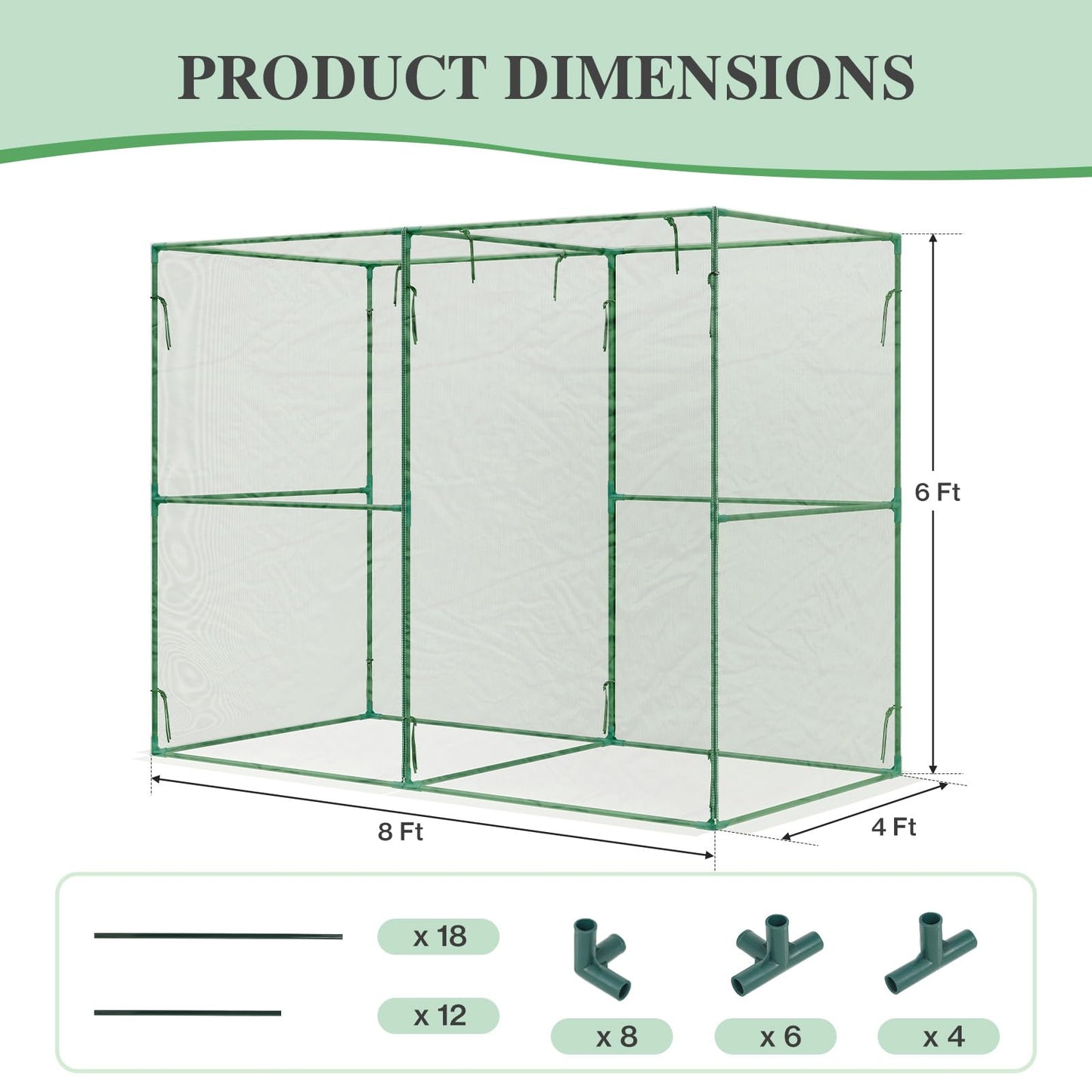 BPS Crop Cages for Garden Plant, 8x4x6 Ft Plant Netting Protection Tent with Zippered Door for Plants, Raised Garden Bed Cover with Frame for Vegetables, Fruits and Flowers