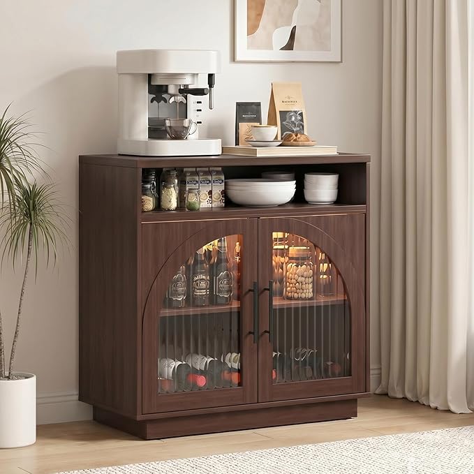 Sideboard Buffet Cabinet with Storage, 31.5" Coffee Bar Cabinet with LED Lights