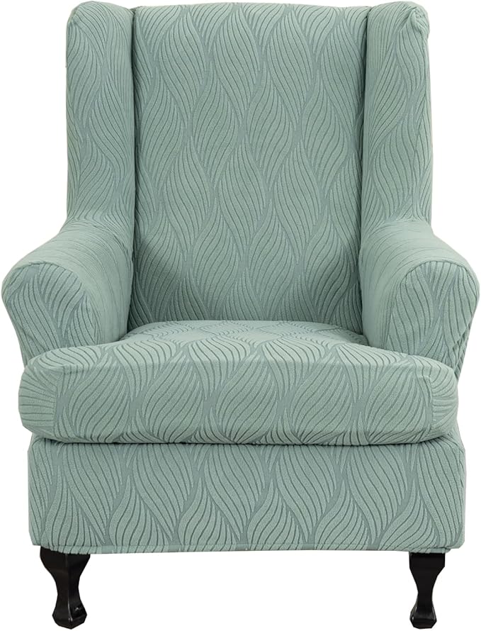 KRFOONN Stretch Wing Chair Slipcovers Jacquard 2 Piece Wingback Chair Covers