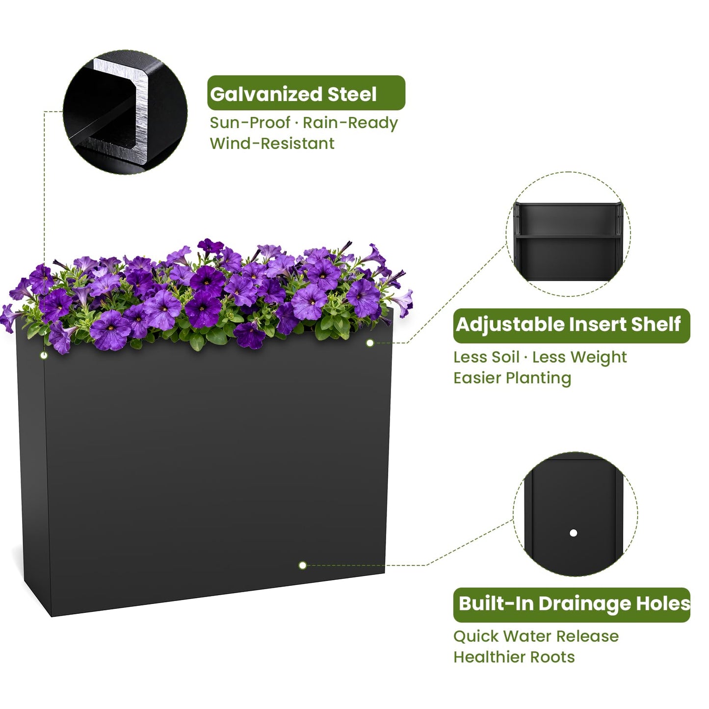 Nexum 30 Inch Tall Metal Planter Box for Outdoor/Indoor Use, Heavy Duty Galvanized Steel Vertical Planter, Modern Large Planter Boxes for Front Door, Porch & Patio (Rectangular Tall Planter)