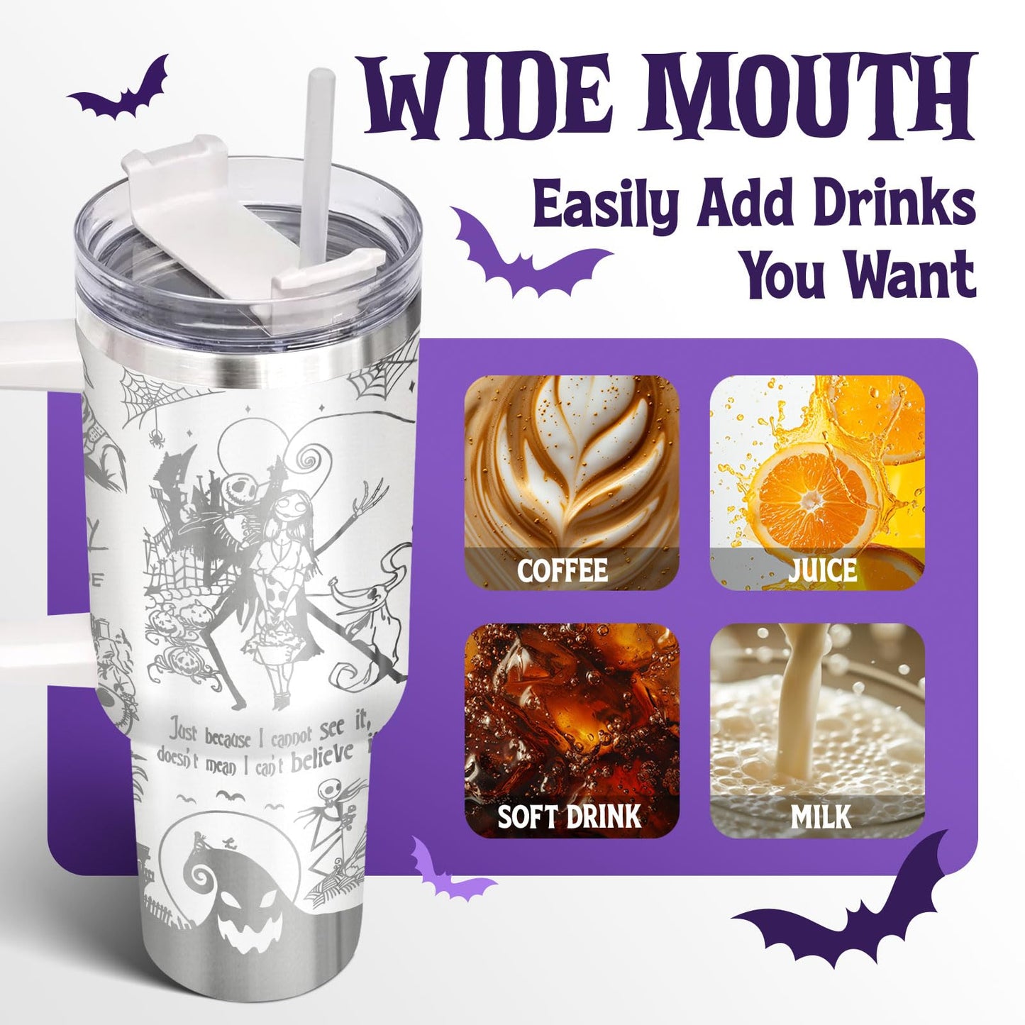fat mummy Spooky Christmas Tumbler – 40 oz Laser Stainless Steel Mug with Handle – Nightmare Halloween Movie Cup Gifts for Fans of Dark Romance, Birthdays & Holidays